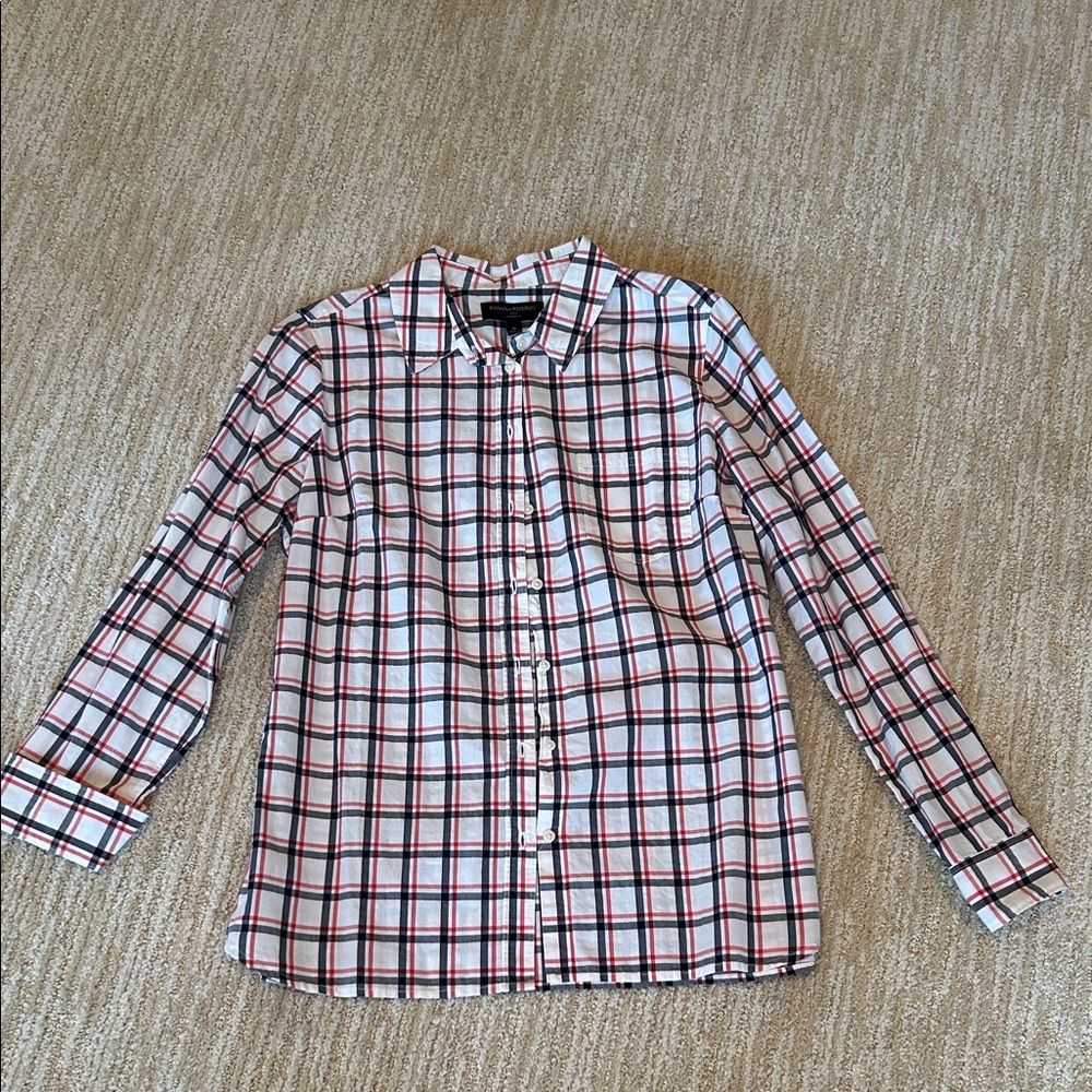 Banana Republic navy, red & white shirt M